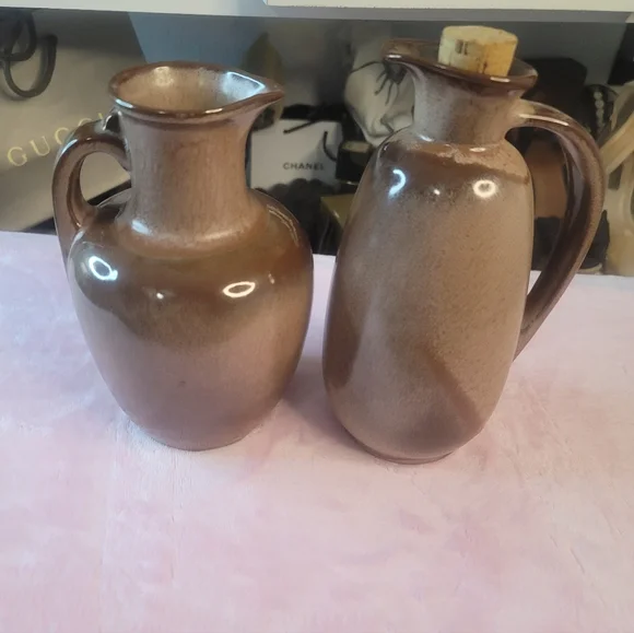 Brown Ceramic Pitcher Set Frankoma Vintage